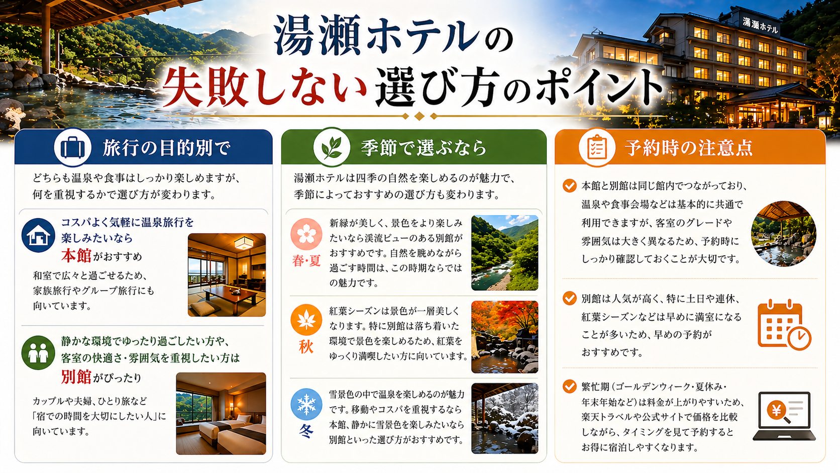 湯瀬ホテルの失敗しない選び方のポイント