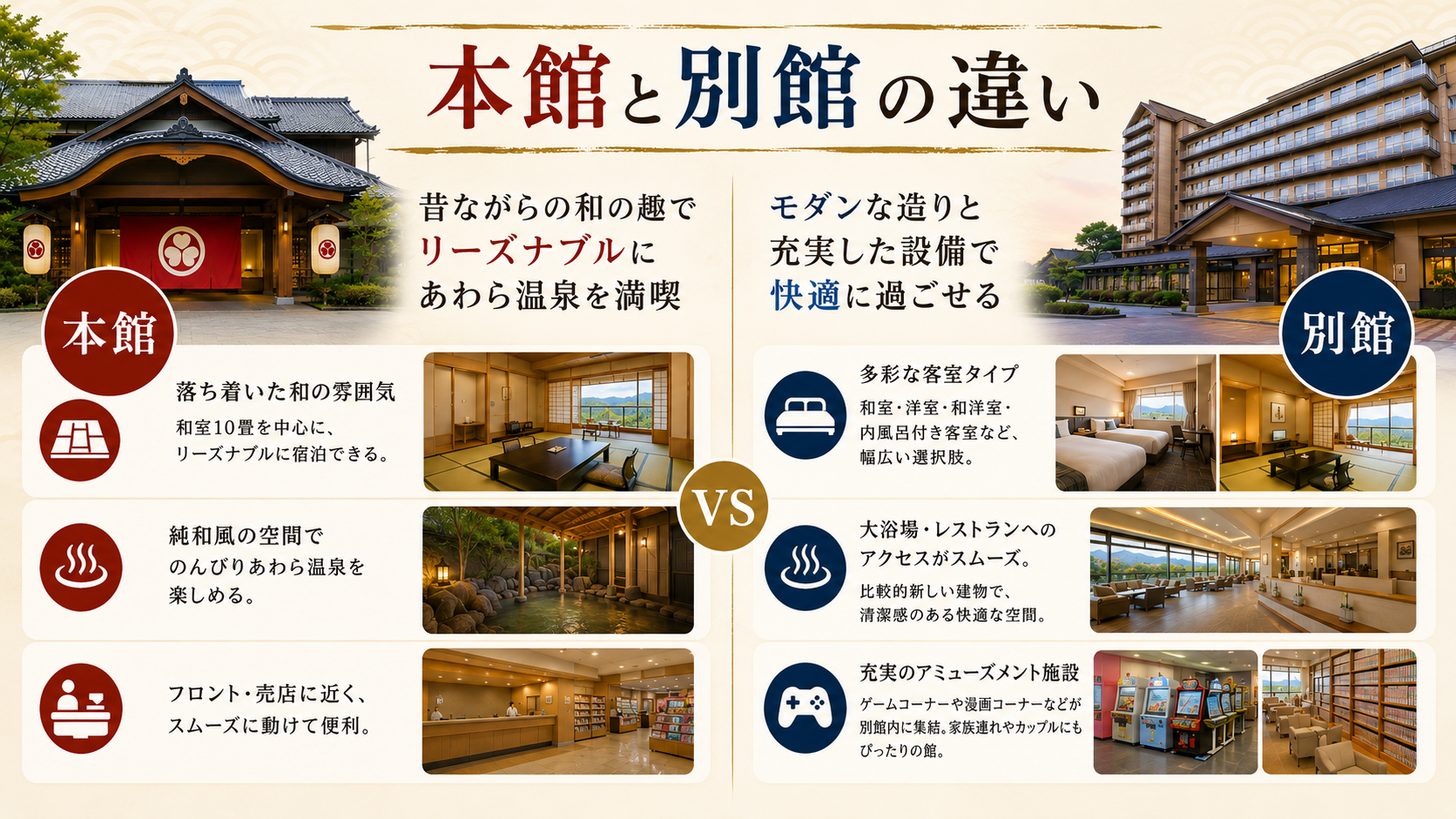 大江戸温泉物語 あわらの本館と別館の違い