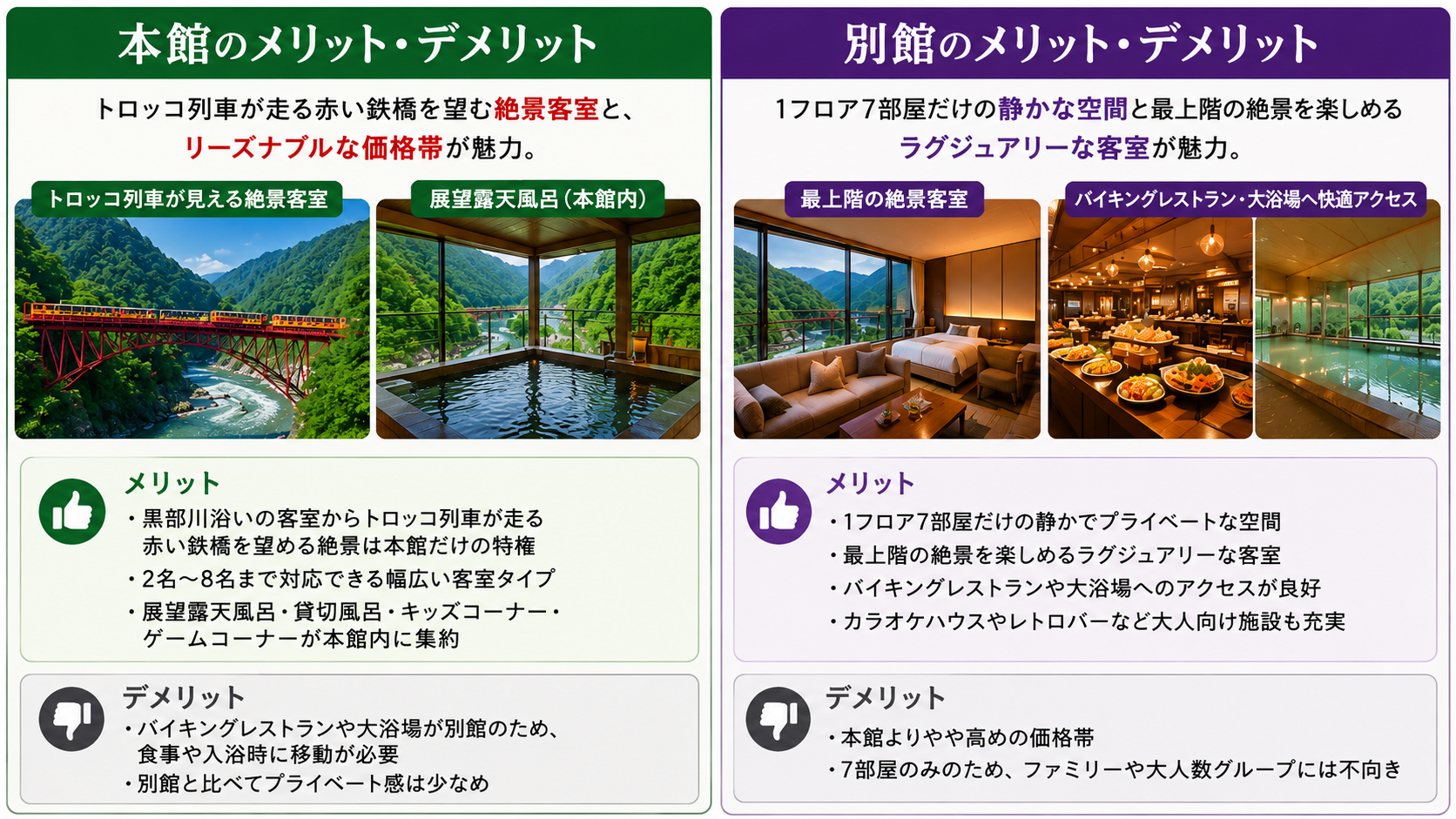 やまのは 本館と別館のメリット・デメリット比較