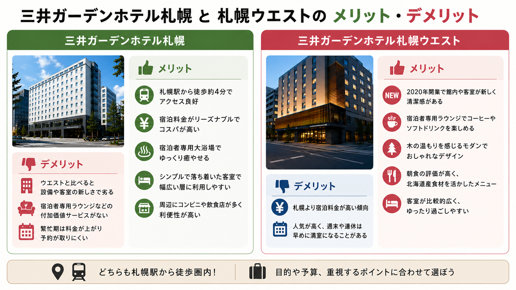 三井ガーデンホテル札幌と札幌ウエストのメリット・デメリット比較